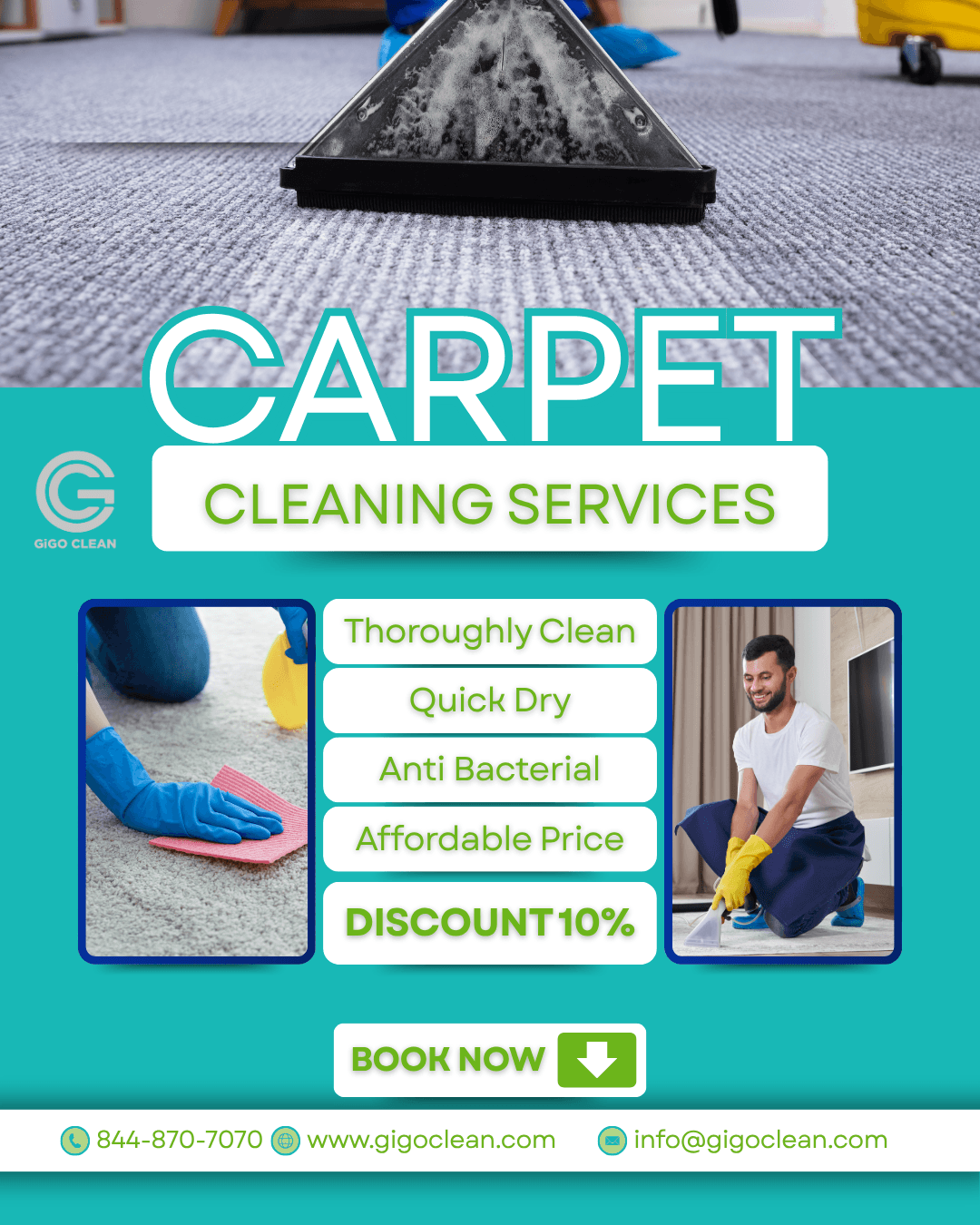 Carpet cleaning services in Orange County and Los Angeles by GiGO Clean.